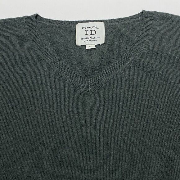 ID Menswear Merino Wool Cashmere V-Neck Sweater Gray/Green Lightweight Sz. Small - Picture 3 of 8